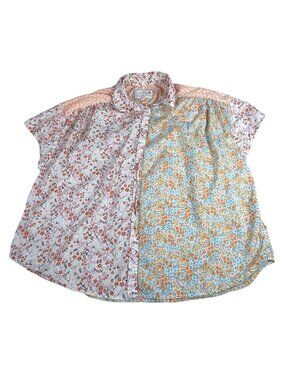 American Eagle Floral Patchwork Button-Up Blouse Women's L 100% Cotton Boho